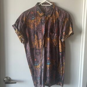 Vintage Abstract Print Short Sleeve Button-Up Shirt Men’s Large